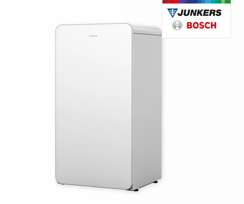Weißer Kühlschrank von Bosch mit glatter Front und abgerundeten Kanten, auf einem stabilen Fußgestell, geeignet für den Einsatz in Küchen oder als zusätzlicher Kühlraum.